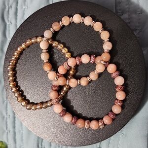 Handmade Sunstone And Amber Beaded Bracelets Set